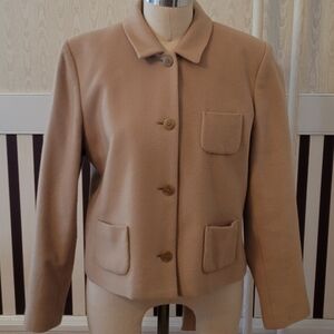 HARVE BERNARD Wool Blend Tan Blazer Jacket Size 10